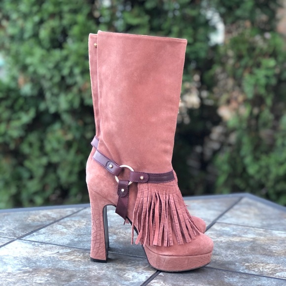Just Cavelli Yoda 17 Fringe Platform Suede Heeled Boots - Picture 3 of 12